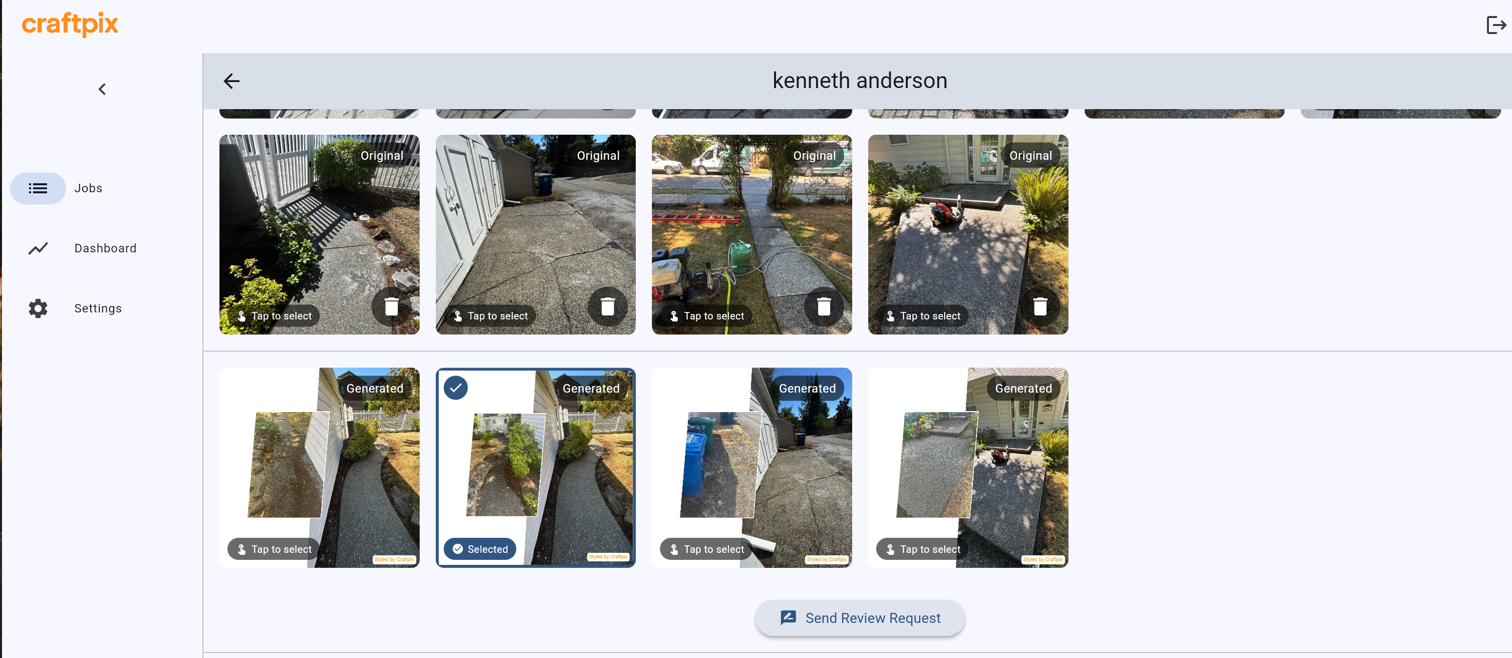 Generate photos interface showing AI image processing